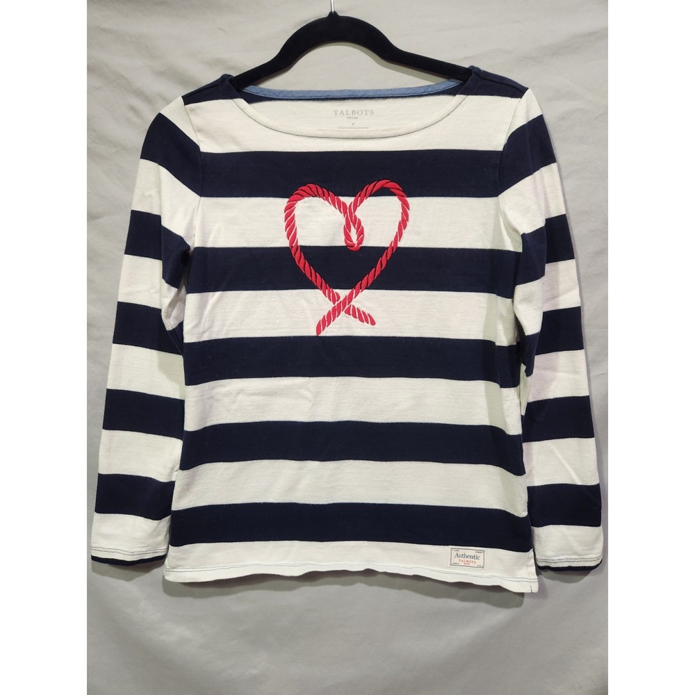 Authentic Talbots Nautical Stripe Rope Heart Valentines‎ Boat Neck Petite